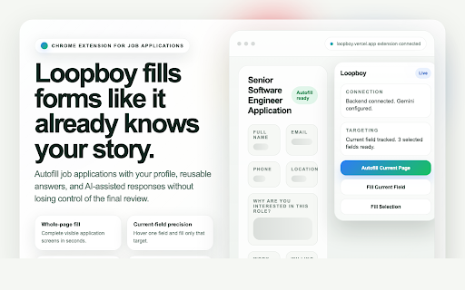 Loopboy :: AI-assisted autofill for job application pages backed by your self-hosted Next.js app.