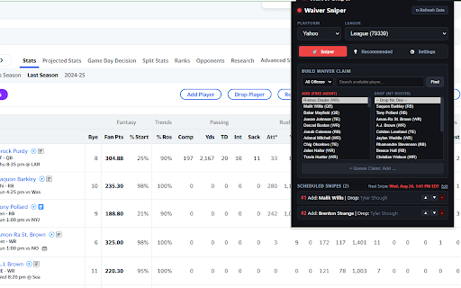 Waiver Sniper :: A fantasy football waiver wire sniper