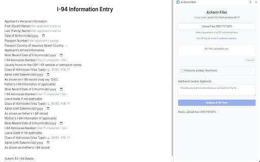 AI Form Filler :: Uses uploaded files and AI to help fill web forms.