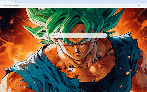 Goku Green Live Wallpaper :: Determined Goku with vibrant green hair emerges from inferno of orange flames.
