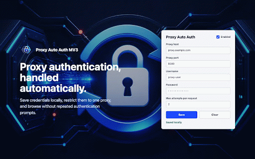 Proxy Auto Auth MV3 :: Automatically answers proxy authentication prompts with locally saved credentials.