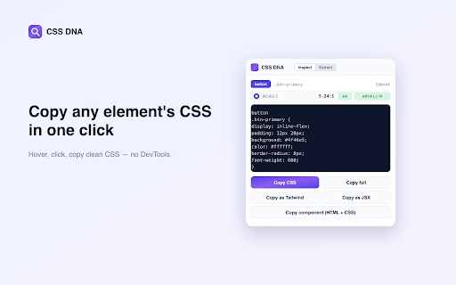 CSS DNA — Inspect CSS & Extract Design Tokens :: Inspect any element's CSS and extract a site's colors, fonts & design tokens — export to Tailwind, CSS, JSON, Figma & more.