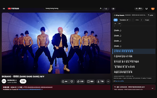 KPop Ssaem — Learn Korean with K-pop :: Learn Korean through music: synced lyrics with romaja, translations, and line-by-line repeat, beside the songs you watch.