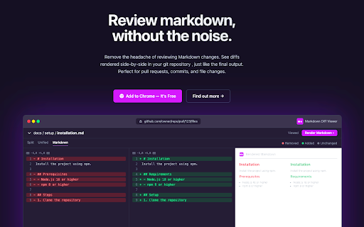 Markdown Diff Renderer :: Renders markdown file diffs as formatted markdown in GitHub and Bitbucket PRs
