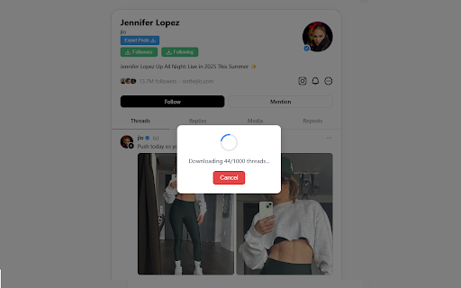 Threads Exporter :: Export public Threads posts to JSON or CSV formats with ease using this simple Chrome extension.