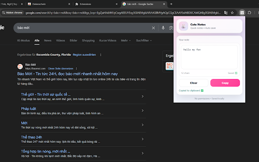 Cute Notes :: A simple cute note pad in your browser popup. Saves notes locally with no permissions.