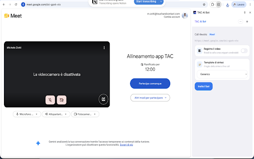 TAC AI Bot :: Gestisci il bot TAC durante le call: sintesi live, trascrizione e ricerca di chi ha detto cosa.