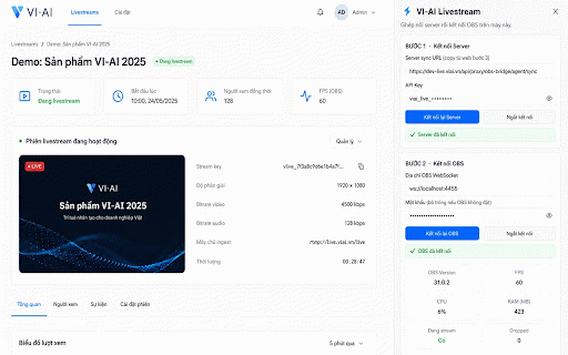 VI-AI Agent Livestream :: Trợ lý phiên livestream VI-AI: cầu nối OBS và bảng điều khiển TikTok LIVE, đồng bộ số liệu, bình luận, sản phẩm.