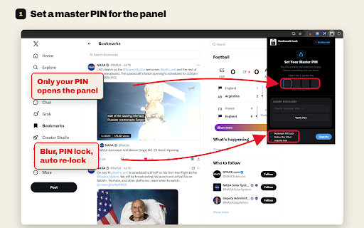 Private Twitter Bookmarks - Lock & Blur with PIN for X :: PIN-lock your X (Twitter) Bookmarks tab and blur saved tweets instantly. Keep them private on shared computers and laptops.
