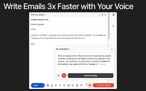 Voice Typing & Dictation for Gmail, Docs & Web → WriteByVoice :: Dictate emails, Google Docs, forms & any website using AI voice typing. Fast, accurate speech-to-text for Chrome and Gmail.