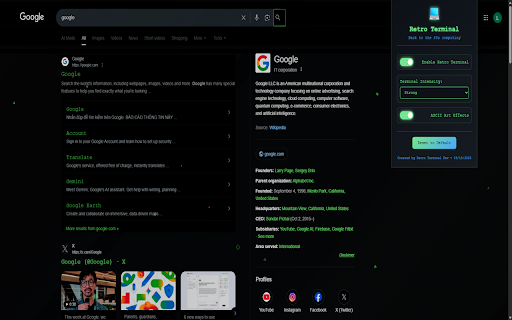 Retro Terminal Chrome Theme :: Experience the nostalgia of retro computing with ASCII art animations and terminal aesthetics