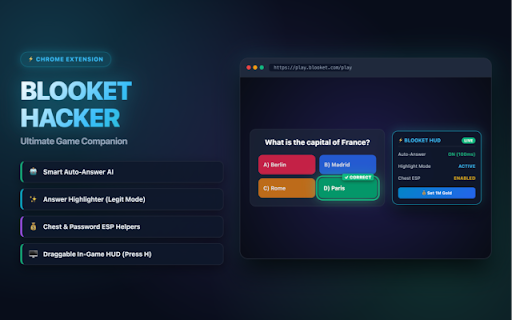 Blooket Hacker :: Supercharge your Blooket experience with Smart Auto-Answer, Answer Highlighter, ESP Helpers, Game Modding & Blook Previews.