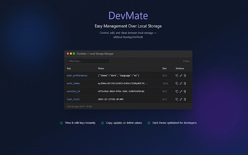 DevMate AI :: AI-powered developer toolkit - Local storage viewer, credential manager, code keeper, API pinger, and more.