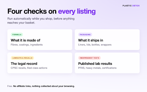 Plastic Detox Product Check :: Our researched verdict on Amazon listings: formula, packaging, recalls and lawsuits, independent tests.