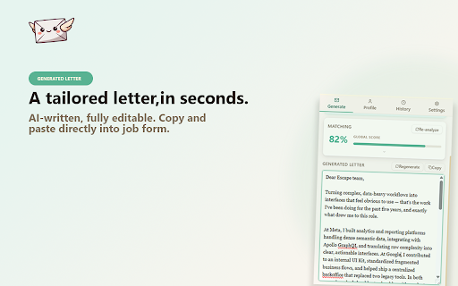 CLAI - Cover Letter AI :: AI cover letter generator for Welcome to the Jungle. Paste any job offer manually to use with LinkedIn, Indeed, or any job board.