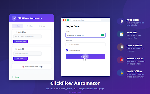 ClickFlow Automator :: Automate form filling, clicks, and navigation on any webpage. Save profiles and run sequences. by AIO.com.ai