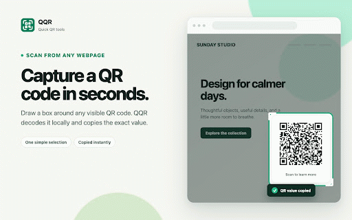 QQR – QR Code Scanner & Generator :: Scan and create QR codes locally with templates and logos, plus additional barcode scanning and generation tools.