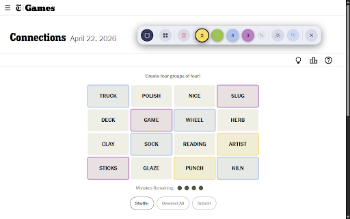 Connections Helper :: Mark and annotate words in the NYT Connections puzzle