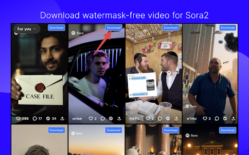 Sora2 Video Downloader - Save No Watermark Video :: Save Sora2 videos in one click. Download watermark-free videos for OpenAI Sora2.