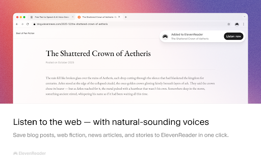 ElevenReader — Text Reader :: Read aloud any Google Doc, PDF, webpage, or book with text to speech (TTS). Natural sounding voices in 30+ languages & 130 voices.