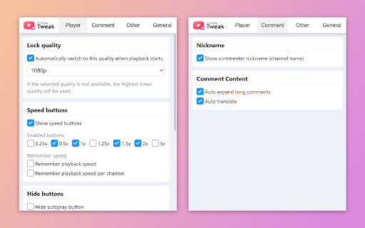 YouTube Tweak - Boost Your YouTube Experience :: Packed with all the features you want: lock quality, speed buttons, show comments name and translate, hide distractions, and more.