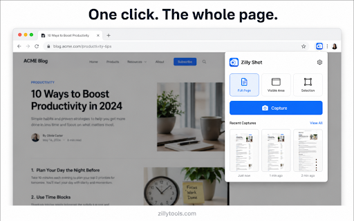 Zilly Shot - Full Page Screenshot & Screen Capture :: The cleanest and fastest way to capture full webpages. One click. Beautiful results.