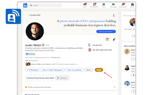 LinkedPing :: Extract LinkedIn profile data and instantly ping it to your CRM, webhooks, or Google Sheets with one click