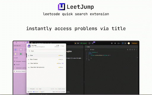 LeetJump - Leetcode quick search extension :: Quick LeetCode problem search with Alt+L - minimal, fast, and clean interface