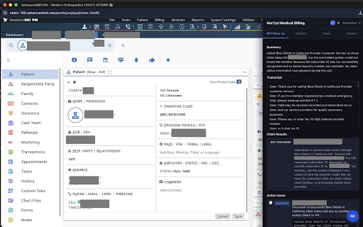 RcmFox — Medical Billing Assistant :: Automates AR follow-up, denial triage, and payer call notes for medical billing teams inside AdvancedMD.