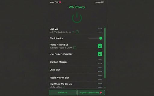 Privacy Extension for WhatsApp Web: Chat Lock, Media Blur & Hover Unblur :: 100% Free, No Ads WhatsApp Web privacy tool. Lock WhatsApp, Blur messages & media, hover to unblur & hide typing with clean UI.