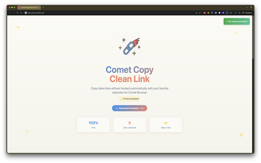 Comet Copy Clean Link :: Remove marketing trackers from URLs and automatically copy clean links to clipboard