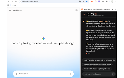 Miss Vlog — Trợ Lý Kịch Bản Xây Kênh :: Chuyên gia AI đồng hành sáng tạo kịch bản video ngắn xây dựng thương hiệu cá nhân cuốn hút chỉ với vài bước đơn giản.