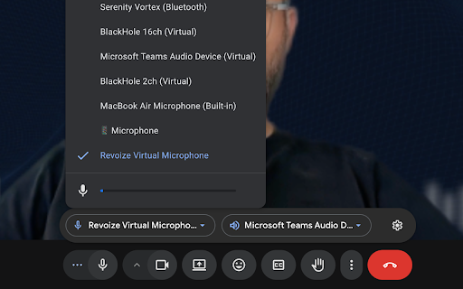 Revoize AI Speech Enhancement :: AI speech enhancement as a virtual microphone for browser-based teleconferencing.