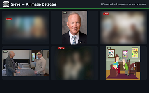 Sieve — Local AI Image Detector :: Detects AI-generated images entirely on-device (WebGPU/WASM). No cloud. No data leaves your browser.