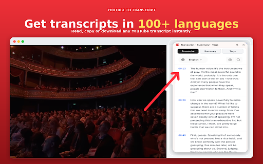 Youtube Video Transcript: AI Summary & Tags :: Get YouTube to Transcript with AI summary & tags in seconds. Smart youtube transcript extractor and youtube video summarizer.