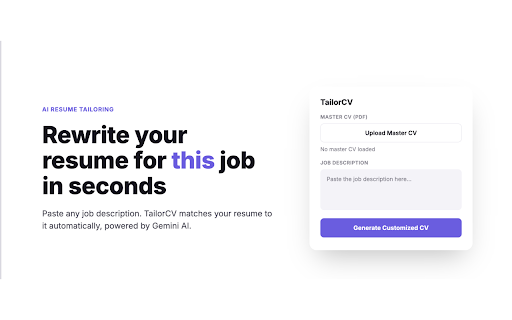 TailorCV :: Turn any job posting into a tailored, ATS ready resume in seconds powered by Gemini AI..