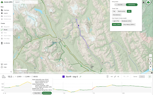 Hiking Duration Estimator for Gaia GPS :: Estimates hiking time for Gaia GPS routes.