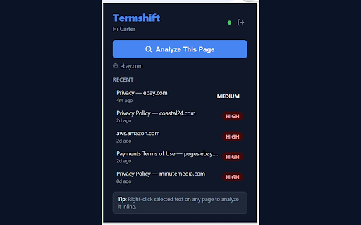 Termshift – ToS Analyzer :: Highlights risky Terms-of-Service clauses directly on web pages.