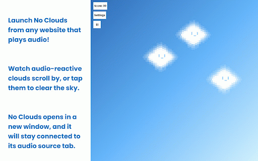 No Clouds: Interactive Audio Visualizer :: Audio visualizer game with scrolling clouds. Click on clouds to clear the sky! no-clouds.com