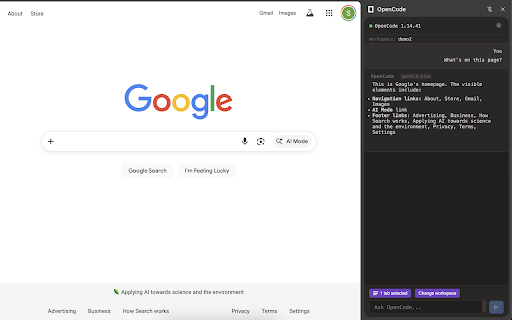 OpenCode :: Integrate OpenCode AI agent into your browser