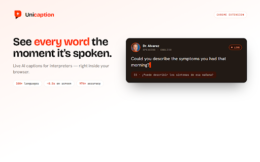 UniCaption - Live Subtitles & Translation :: Real-time subtitles & translation for any website — Zoom, Meet, YouTube, Teams. AI speech recognition with speaker detection.