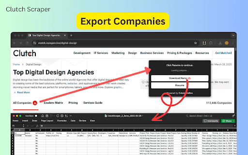 Clutch Scraper :: Easily pull Clutch.co company data and save it to CSV, JSON, or Excel.