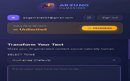 Arzuno Humanizer: Write like a human :: rewrite AI-generated or robotic text into natural, human-like language with a single right-click.