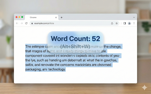 Selected Word Counter :: Count English words in selected text with a single shortcut (Alt+Shift+W). You can customize your shortcut key in settings.