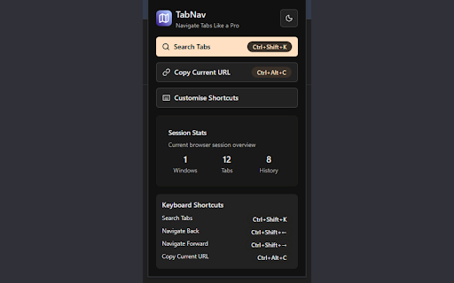 TabNav - Navigate Tabs Like a Pro :: Fly through your tabs with history, search, and shortcuts.