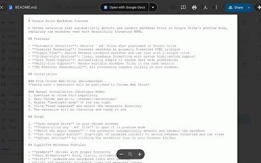 Google Drive Markdown Preview :: Automatically renders markdown files in Google Drive preview mode