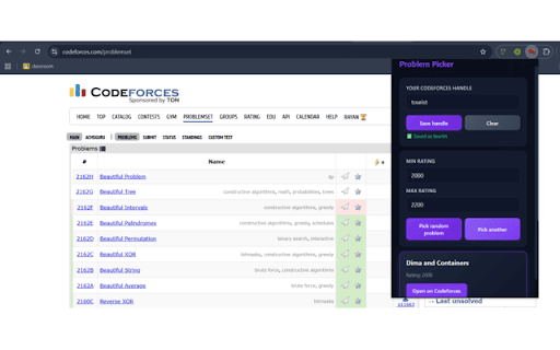 CF Problem Picker :: Pick a random unattempted Codeforces problem in a rating range. Enter your handle once.