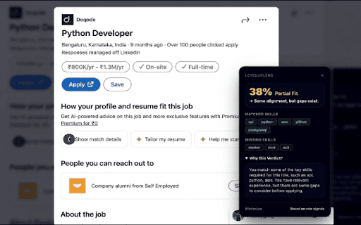 LevelUpLens — Decide Before You Apply :: Decide if a job is worth applying to. See strengths, gaps, and signals directly on LinkedIn jobs.