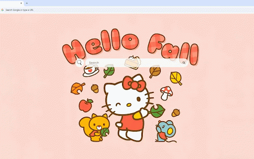 Hello Fall Hello Kitty Live Wallpaper :: Hello Kitty celebrates autumn with friends surrounded by fall leaves, acorns and cozy elements.