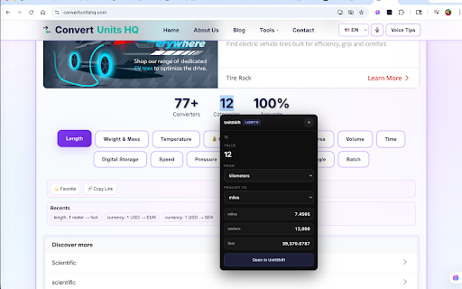 UnitShift - Unit Converter :: Convert any unit instantly. Highlight numbers on any page or use the popup. Scientific units for Pro users.